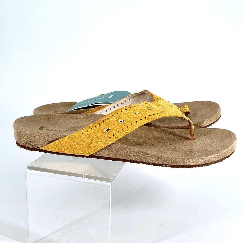 Revitalign Size 11 Mineral‎ Yellow Suede Thong Flip flop Sandals NEW Kena $80